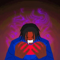 a man with dreadlocks holding a red heart