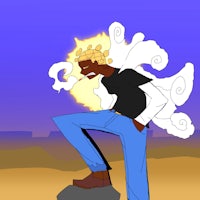 a cartoon of a man standing on top of a rock