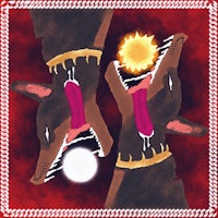 a drawing of two dogs with their mouths open