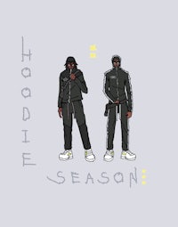 a pair of men in black and white clothing with the words'haddie season ii'